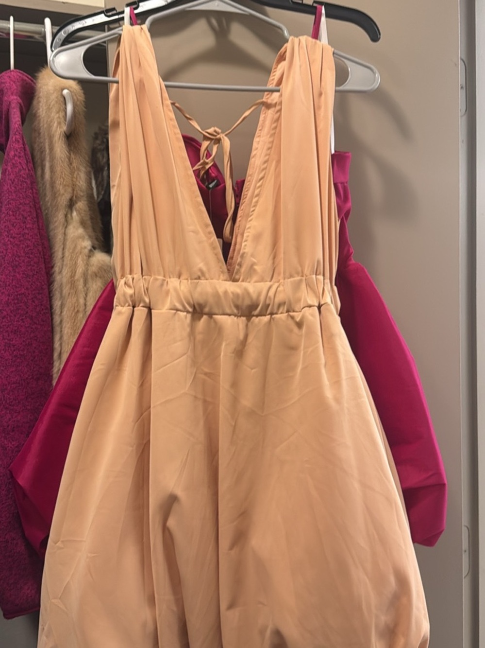 Urban Outfitters Peach Mini Dress with Deep V Neck